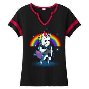 Gym Unicorn Weightlifting Ladies Halftime Notch Neck Tee