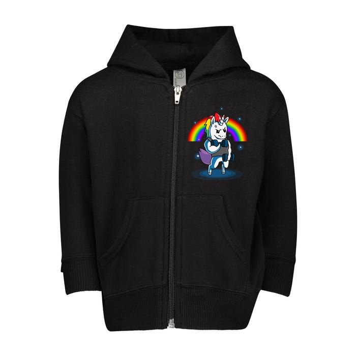 Gym Unicorn Weightlifting Toddler Zip Fleece Hoodie