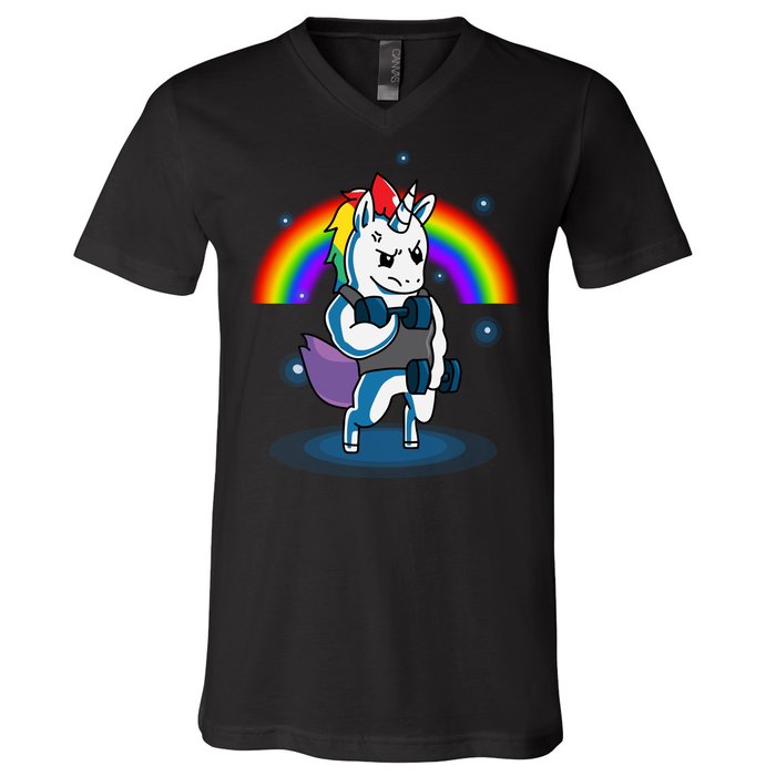 Gym Unicorn Weightlifting V-Neck T-Shirt