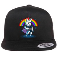 Gym Unicorn Weightlifting Flat Bill Trucker Hat