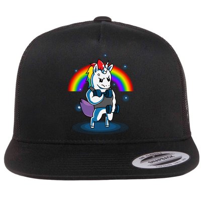 Gym Unicorn Weightlifting Flat Bill Trucker Hat