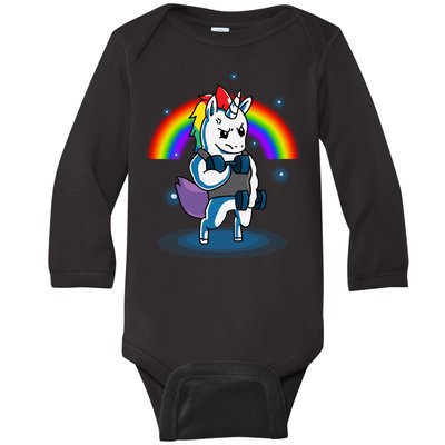 Gym Unicorn Weightlifting Baby Long Sleeve Bodysuit