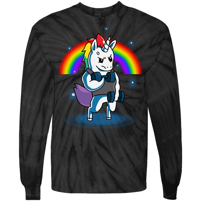 Gym Unicorn Weightlifting Tie-Dye Long Sleeve Shirt