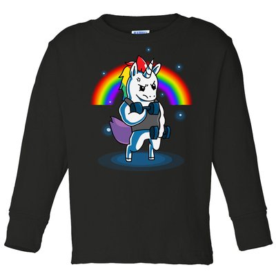 Gym Unicorn Weightlifting Toddler Long Sleeve Shirt