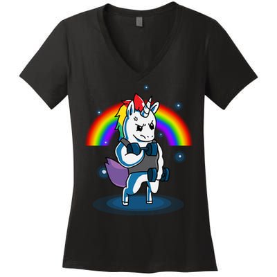 Gym Unicorn Weightlifting Women's V-Neck T-Shirt