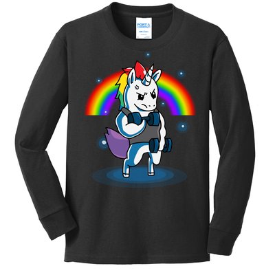 Gym Unicorn Weightlifting Kids Long Sleeve Shirt