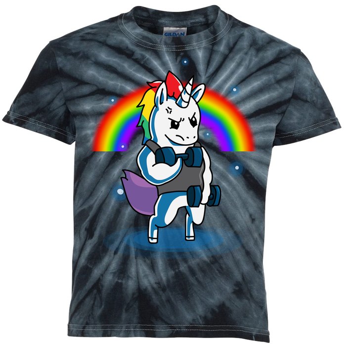 Gym Unicorn Weightlifting Kids Tie-Dye T-Shirt