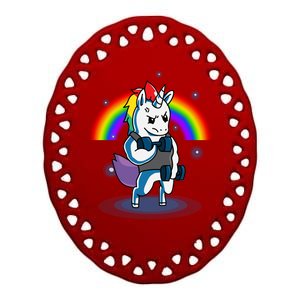 Gym Unicorn Weightlifting Ceramic Oval Ornament