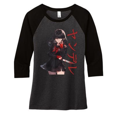 Gesugao Yandere Manga Anime Girl Character Women's Tri-Blend 3/4-Sleeve Raglan Shirt