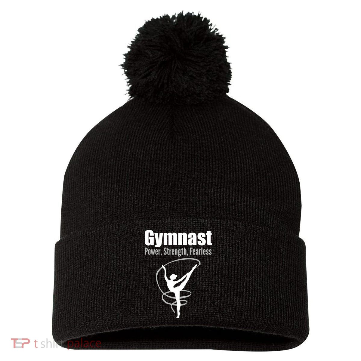 Gymnast Power Strength Fearless Rhythmic Gymnastics Pom Pom 12in Knit Beanie