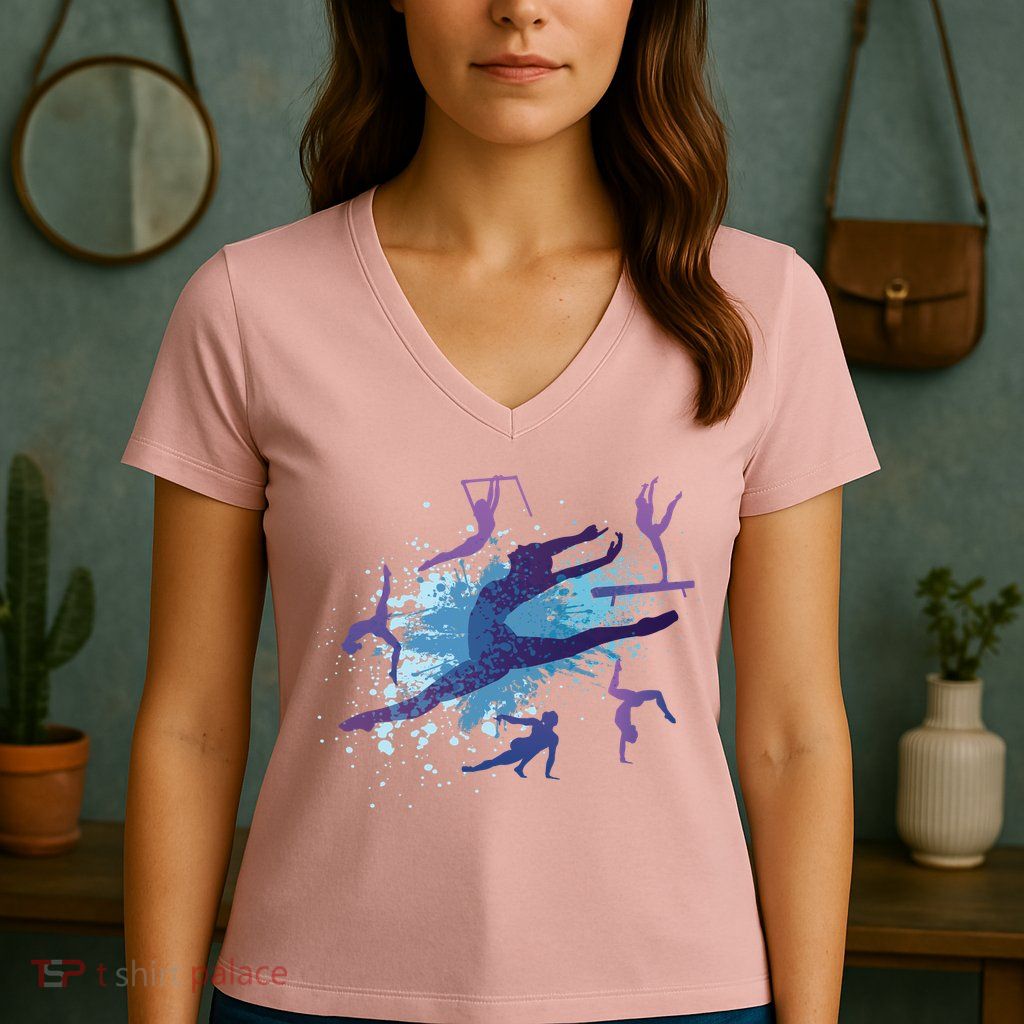 Gymnast Silhouettes  Women's V-Neck T-Shirt