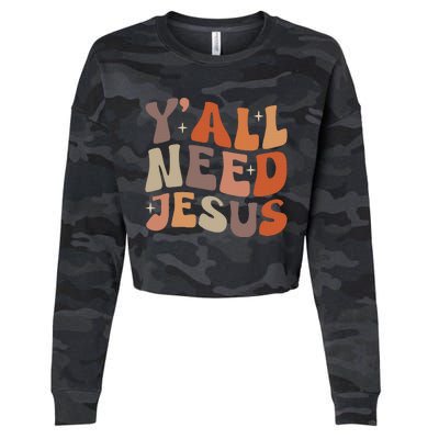 Groovy Yall Need Jesus Fall Vibe Autumn Season Thanksgiving Cropped Pullover Crew