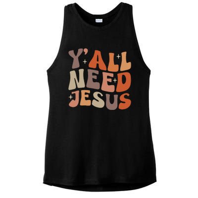 Groovy Yall Need Jesus Fall Vibe Autumn Season Thanksgiving Ladies PosiCharge Tri-Blend Wicking Tank