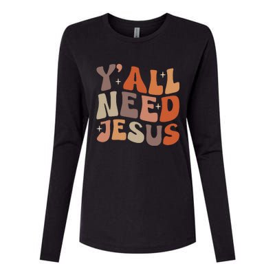 Groovy Yall Need Jesus Fall Vibe Autumn Season Thanksgiving Womens Cotton Relaxed Long Sleeve T-Shirt