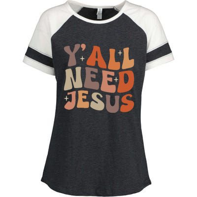 Groovy Yall Need Jesus Fall Vibe Autumn Season Thanksgiving Enza Ladies Jersey Colorblock Tee