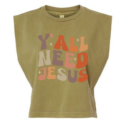 Groovy Yall Need Jesus Fall Vibe Autumn Season Thanksgiving Garment-Dyed Women's Muscle Tee