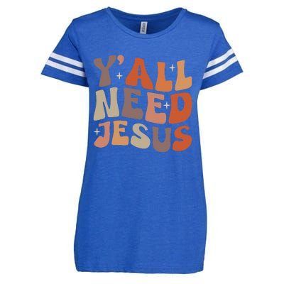 Groovy Yall Need Jesus Fall Vibe Autumn Season Thanksgiving Enza Ladies Jersey Football T-Shirt