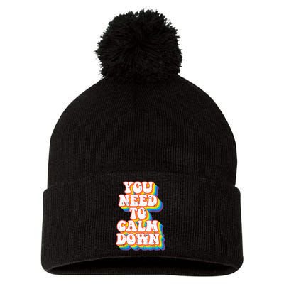 Gay You Need To Calm Down Rainbow Pride Flag Lgbtq Pom Pom 12in Knit Beanie