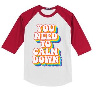 Gay You Need To Calm Down Rainbow Pride Flag Lgbtq Kids Colorblock Raglan Jersey