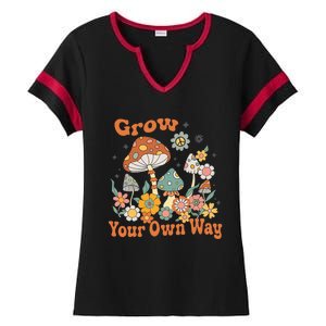 Grow Your Own Way Groovy Mushroom Hippie Flower Ladies Halftime Notch Neck Tee