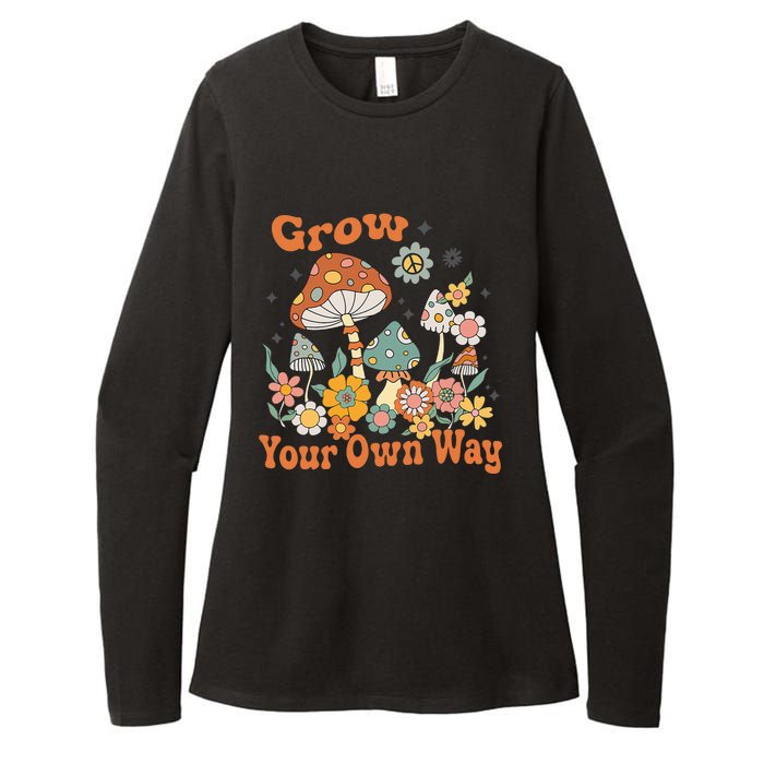 Grow Your Own Way Groovy Mushroom Hippie Flower Womens CVC Long Sleeve Shirt