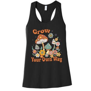 Grow Your Own Way Groovy Mushroom Hippie Flower Women's Racerback Tank