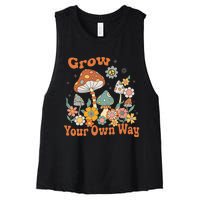 Grow Your Own Way Groovy Mushroom Hippie Flower Women's Racerback Cropped Tank