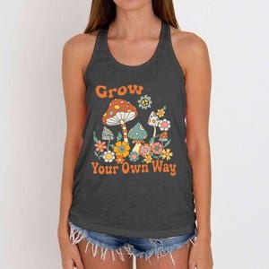 Grow Your Own Way Groovy Mushroom Hippie Flower Women's Knotted Racerback Tank