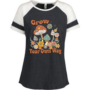 Grow Your Own Way Groovy Mushroom Hippie Flower Enza Ladies Jersey Colorblock Tee