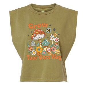 Grow Your Own Way Groovy Mushroom Hippie Flower Garment-Dyed Women's Muscle Tee