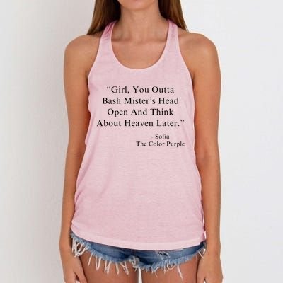 Girl You Outta Bash MisterS Head Open Sofia Purple Color Women's Knotted Racerback Tank