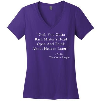 Girl You Outta Bash MisterS Head Open Sofia Purple Color Women's V-Neck T-Shirt