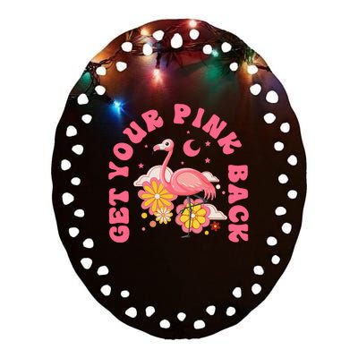 Get Your Pink Back Funny Flamingo Ceramic Oval Ornament