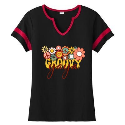 Groovy Yaya Retro Matching Family Baby Shower Mothers Day Ladies Halftime Notch Neck Tee