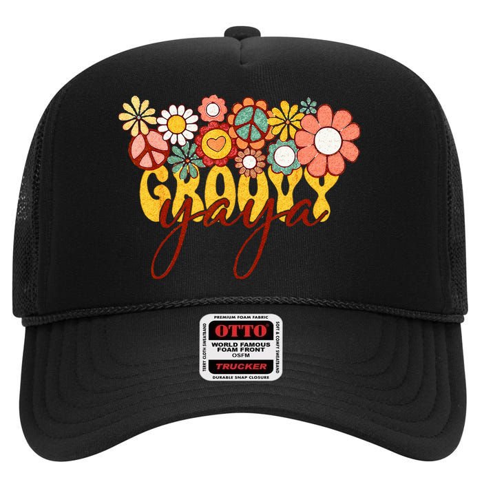 Groovy Yaya Retro Matching Family Baby Shower Mothers Day High Crown Mesh Back Trucker Hat