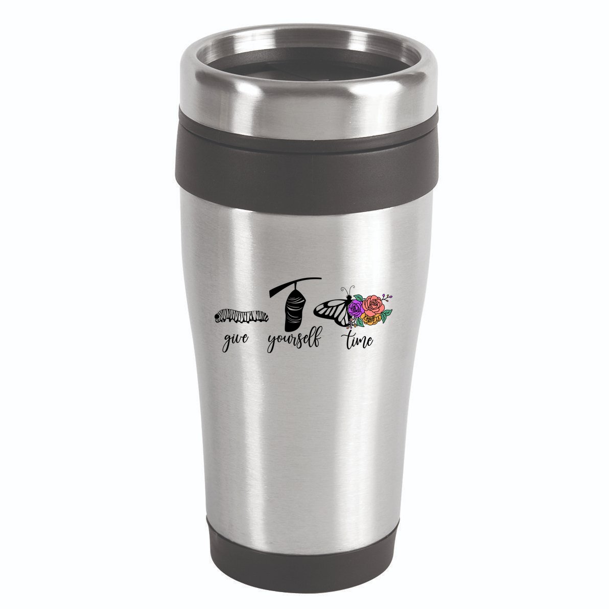 Give Yourself Time Mental Health Awareness Butterfly Life Cycle 16oz Travel Tumbler