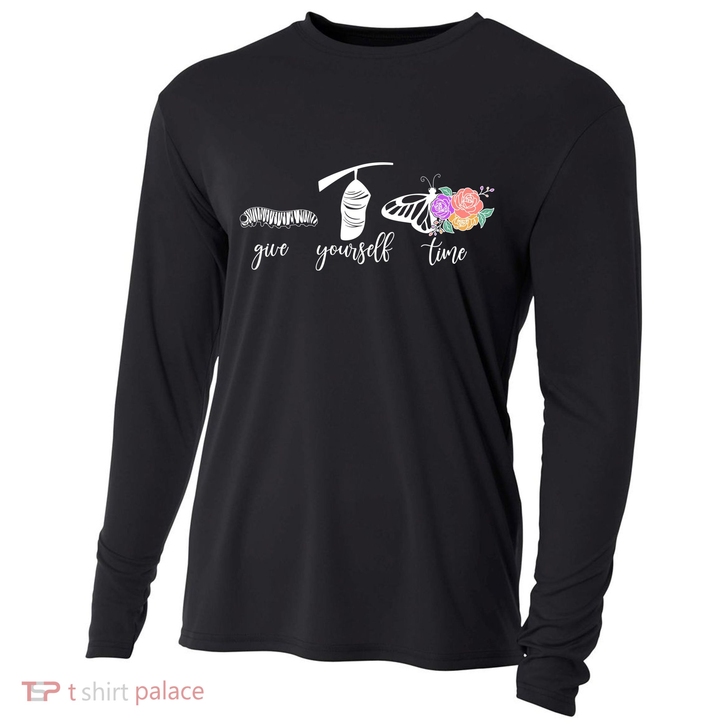 Give Yourself Time Mental Health Awareness Butterfly Life Cycle Cooling Performance Long Sleeve Crew