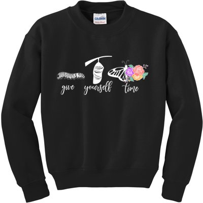 Give Yourself Time Mental Health Awareness Butterfly Life Cycle Kids Sweatshirt
