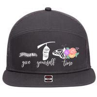 Give Yourself Time Mental Health Awareness Butterfly Life Cycle 7 Panel Mesh Trucker Snapback Hat