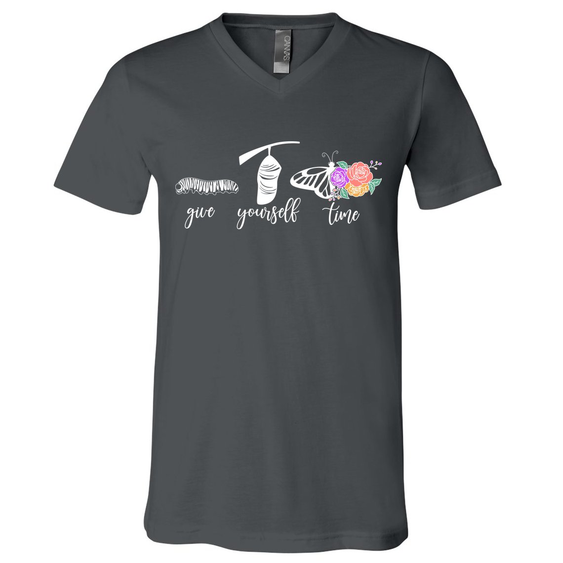 Give Yourself Time Mental Health Awareness Butterfly Life Cycle V-Neck T-Shirt