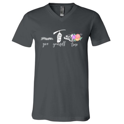 Give Yourself Time Mental Health Awareness Butterfly Life Cycle V-Neck T-Shirt