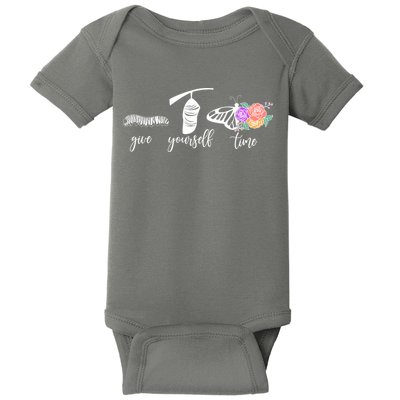 Give Yourself Time Mental Health Awareness Butterfly Life Cycle Baby Bodysuit