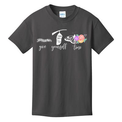 Give Yourself Time Mental Health Awareness Butterfly Life Cycle Kids T-Shirt