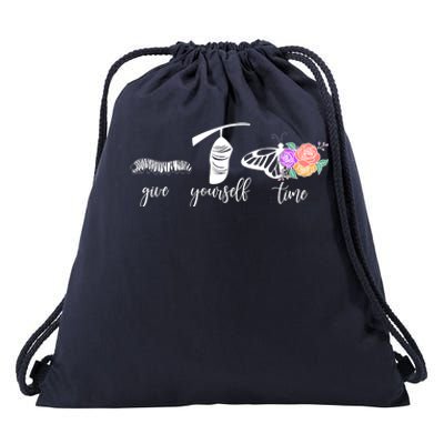 Give Yourself Time Mental Health Awareness Butterfly Life Cycle Drawstring Bag