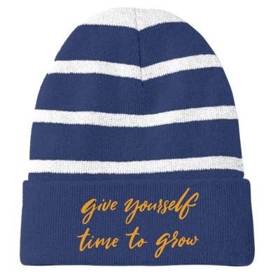 Give Yourself Time To Grow Quote Striped Beanie with Solid Band