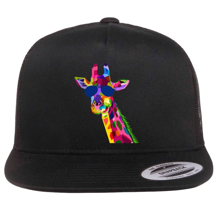 Giraffe Zoo Keeper Safari Animal Giraffe Flat Bill Trucker Hat