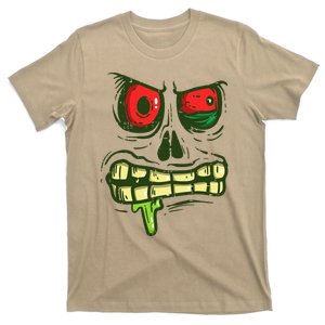 Green Zombie Monster Face Scary Spooky Halloween T-Shirt