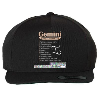 Gemini Zodiac Sign Astrology T May June Birthday Wool Snapback Cap