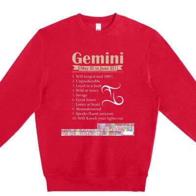 Gemini Zodiac Sign Astrology T May June Birthday Premium Crewneck Sweatshirt