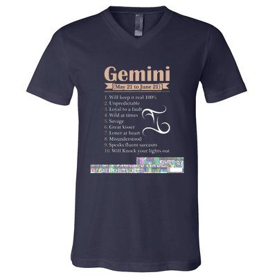 Gemini Zodiac Sign Astrology T May June Birthday V-Neck T-Shirt